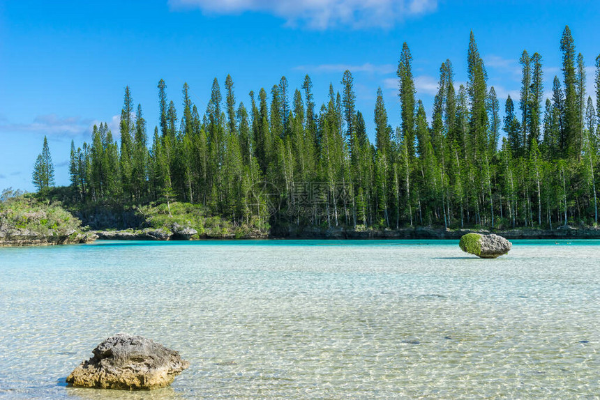 新喀里多尼亚松树岛奥罗湾的美丽天然水池图片