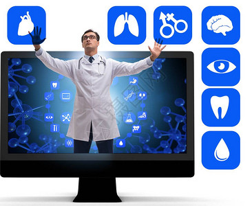 远程保健概念由进行远程检查的医生图片