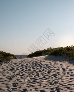 沙丘的脚足迹穿过沙丘图片