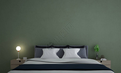 最起码的卧室内设计和绿色墙型背景图片