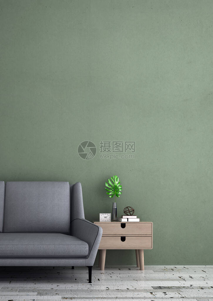 最起码的客厅室内设计和绿色墙型背景设计以及图片