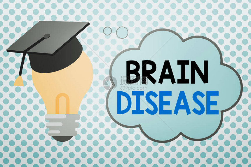 概念手写显示脑病概念意味着使系统恶化的神经障碍是神经3D毕业帽靠在灯泡上图片