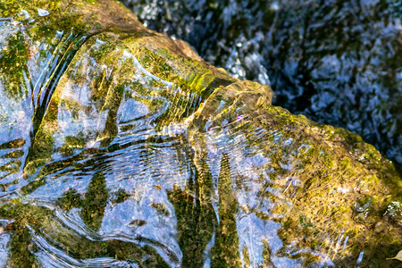 浮岛水晶般清澈的小溪水中柔滑的涟漪背景