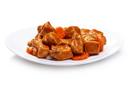 古拉什胡萝卜炖牛肉在白背高清图片