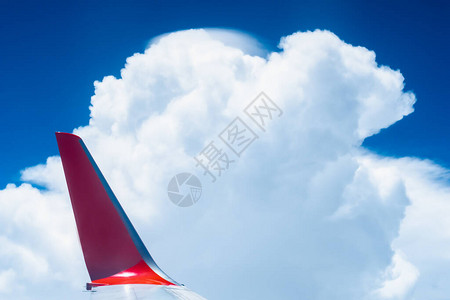 飞机的翼有美丽的蓝色天空和云彩背景图片