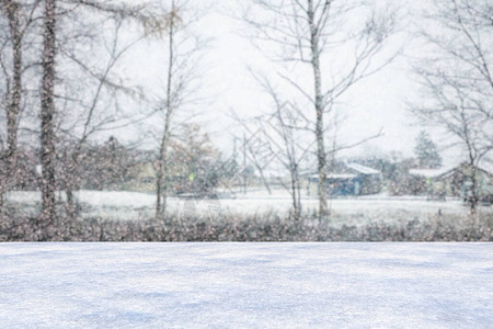 日本乡村白模糊冬季的白雪地表图片