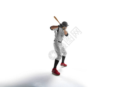 白背景的专业棒球运动员图片