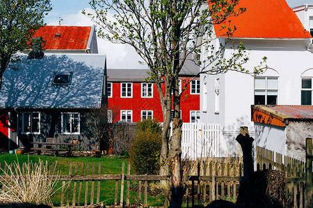 天坛祈年殿外后院红墙冰岛首都雷克雅未克传统房屋的后院背景