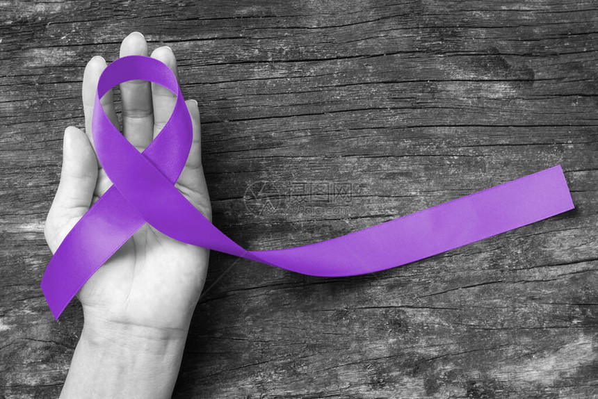 Hodgkin的淋巴瘤和睾丸癌意识紫色丝带象征弓彩色图片