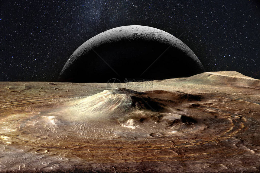 火星和巨大的月亮升起这幅由美国航天局提供图片