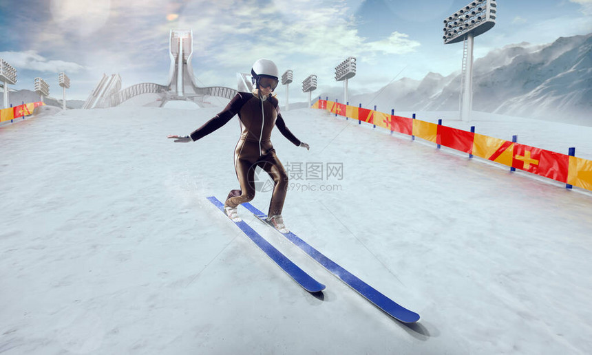 跳跃滑雪女运动员图片