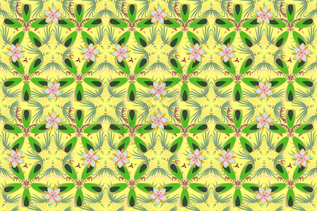 在绿色黄色和米色颜的杂乱花卉样式可爱的无缝模式在小花优雅的时尚印花模图片
