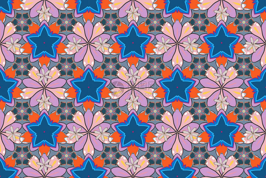 花朵的无缝模式灰色蓝色和粉红色的特伦图片