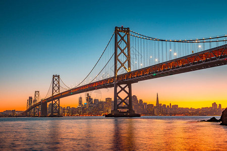 旧金山天际线的经典全景高清图片