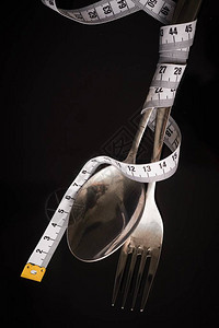 饮食或体重减肥概念叉子勺上面图片