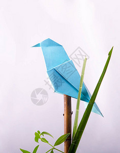树枝上的纸折蓝鸟图片