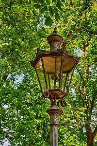 在柏林公园站着的街灯由煤气充电并站在一图片