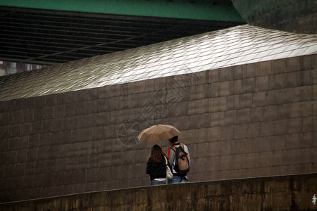 雨中撑伞行走图片