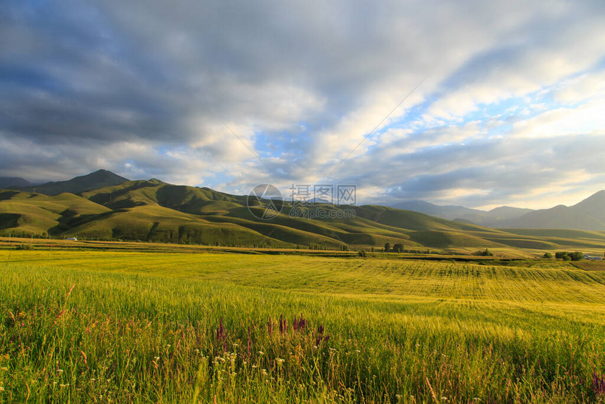 美丽的春天和夏日风景青山高雪山图片