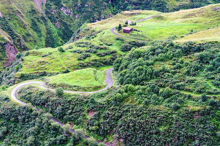 瑞士阿尔卑斯山的蛇头瑞士山区的弯曲道路图片