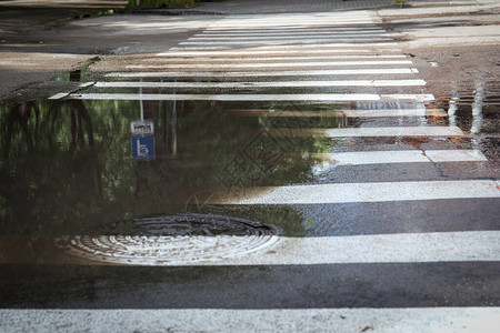 夏季大雨过后街道横行城市排水系统井图片