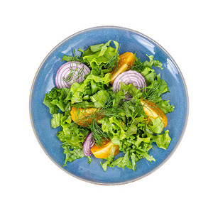 蔬菜健身菜单蓝盘和白底色沙拉图片