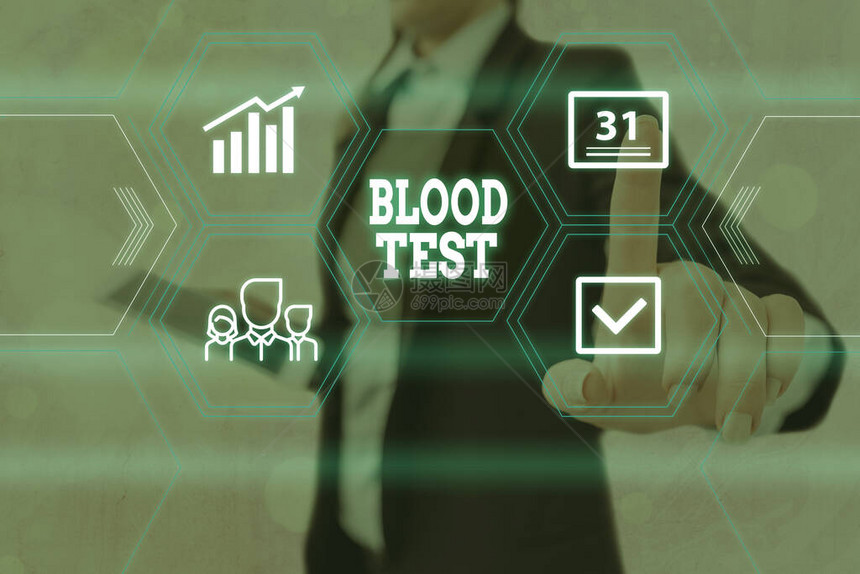 显示验血的文字符号商业照片展示从生物体中提取血液样本以进行实验室分析网格和图标的不同设置图片