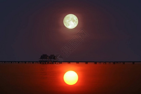 太阳下山桥上日落的反光放弃海中宝座背景图片