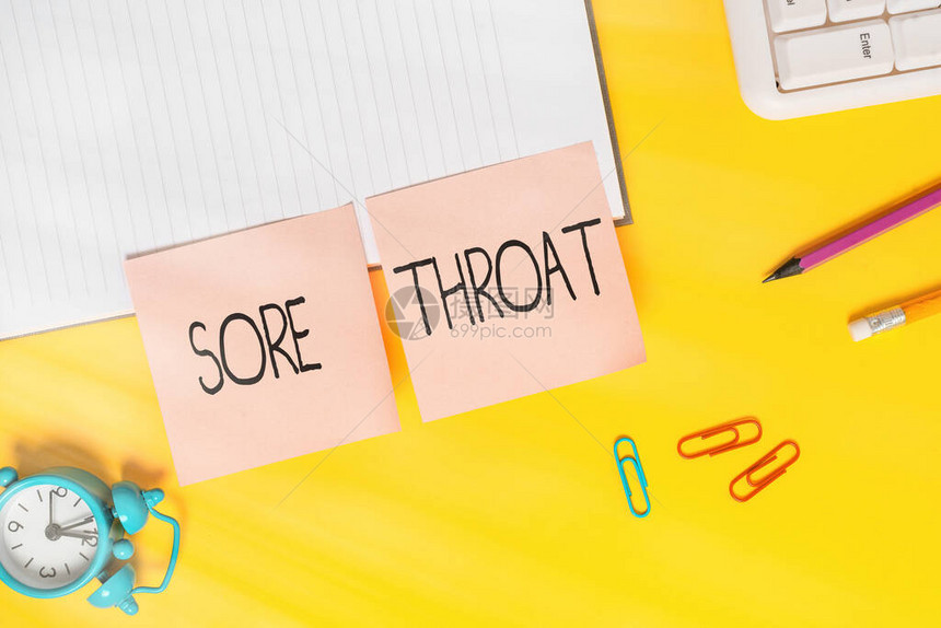 手写文本喉咙痛概念照片咽部和水龙头的炎症是由刺激引起的图片