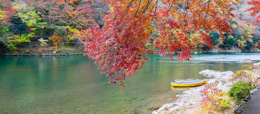 在日本京都旅游景点受欢迎的地貌里程碑秋季节假期周六和观光概念Arashiyama图片