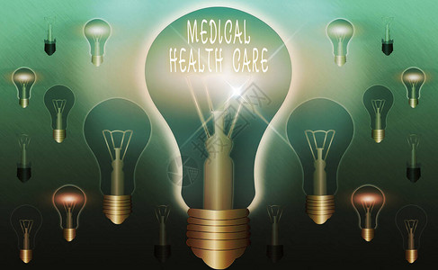 显示医疗保健的文字符号商业照片文本恢复我们的身心健康逼真的彩色复古灯泡创意标志解决背景图片