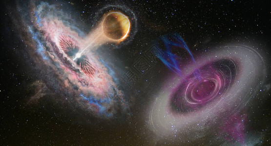 宇宙空间中两个黑洞系统的未来科学菲景象这是美国航天局提供图片