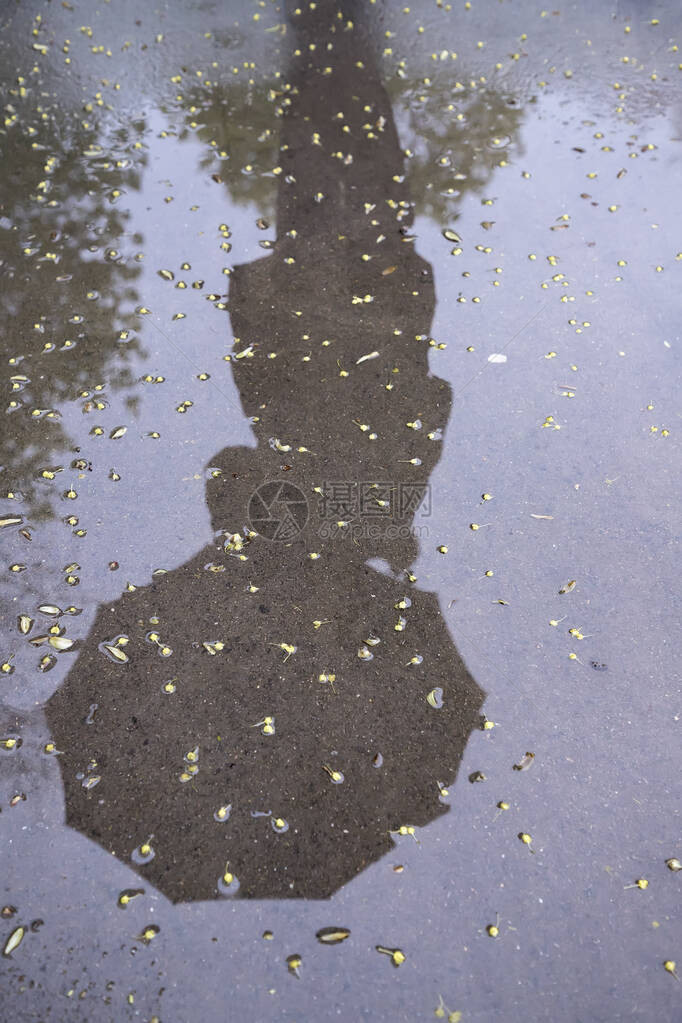 雨下时一个带伞的女子在湿图片