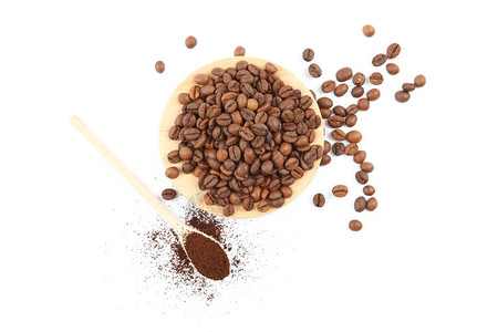 咖啡豆和新鲜地面咖啡图片
