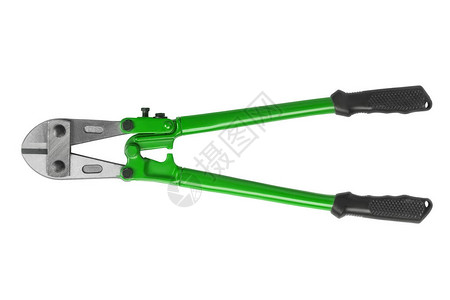 白色背景上隔开绿手的切割机用于断链螺栓挂锁复图片