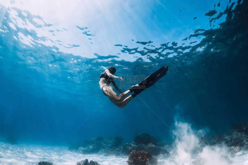 在夏威夷群岛的蓝海中游荡漂浮在海底图片