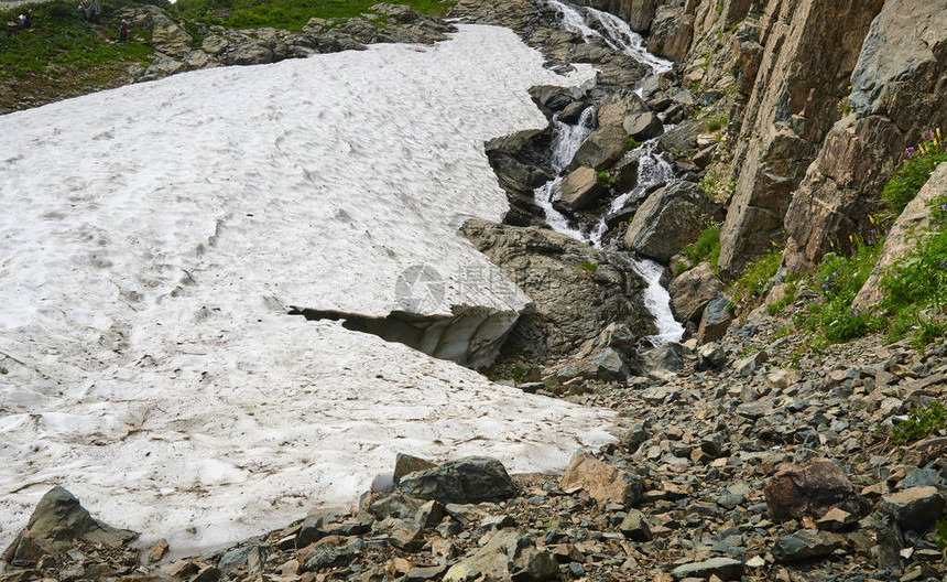 山峰边的一座大冰河融化图片
