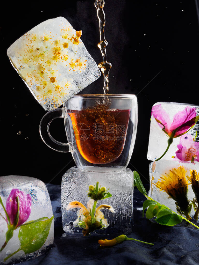 一杯透明的冰茶图片