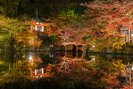 日本京都大地寺庙秋天季美丽的日本花园与图片