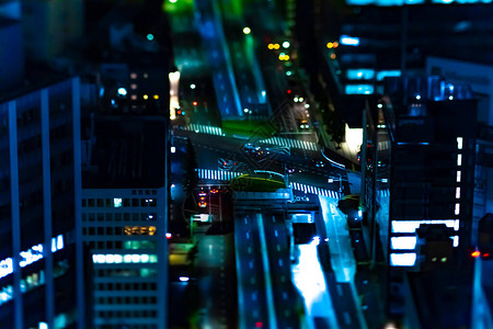 东京城市的夜间微型高速公路倾斜涩谷区东京日本080图片