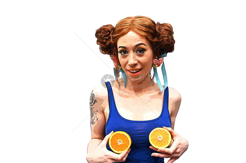 与橘子水果有女人孤图片