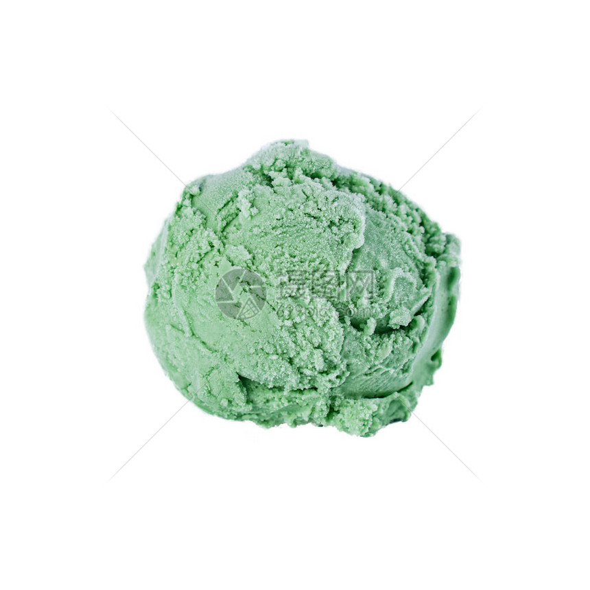 白色背景的一球奶油果子冰淇淋绿在白色背景上图片
