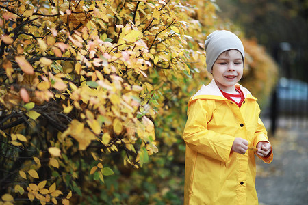 孩子在秋天的秋天公园散步图片