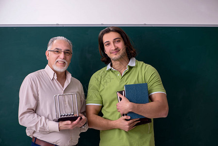 旧教授物理学家和课堂上的学背景图片