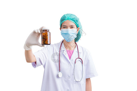 女医生在胶囊里拿着药丸或药物药剂师药物减肥药抗生素或图片