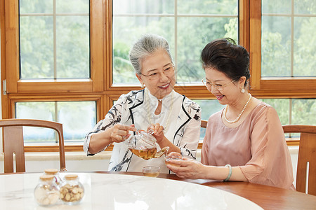 老年女性聚会喝下午茶高清图片