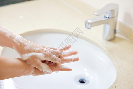使用步骤卫生间使用泡沫洗手特写背景