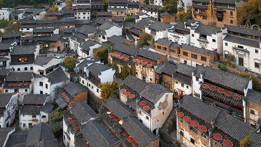 江西秋天篁岭古村落晒秋背景图片