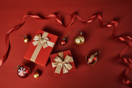 圣诞装饰与礼物盒背景图片