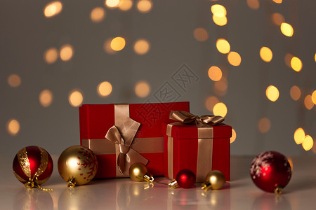 圣诞节礼物盒和圣诞装饰圣诞装饰礼物盒静物背景